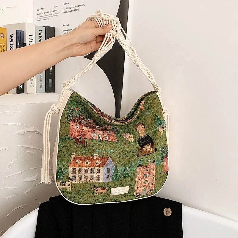 Canvas Tote Bag with Leather Label and Woven Strap product reference image