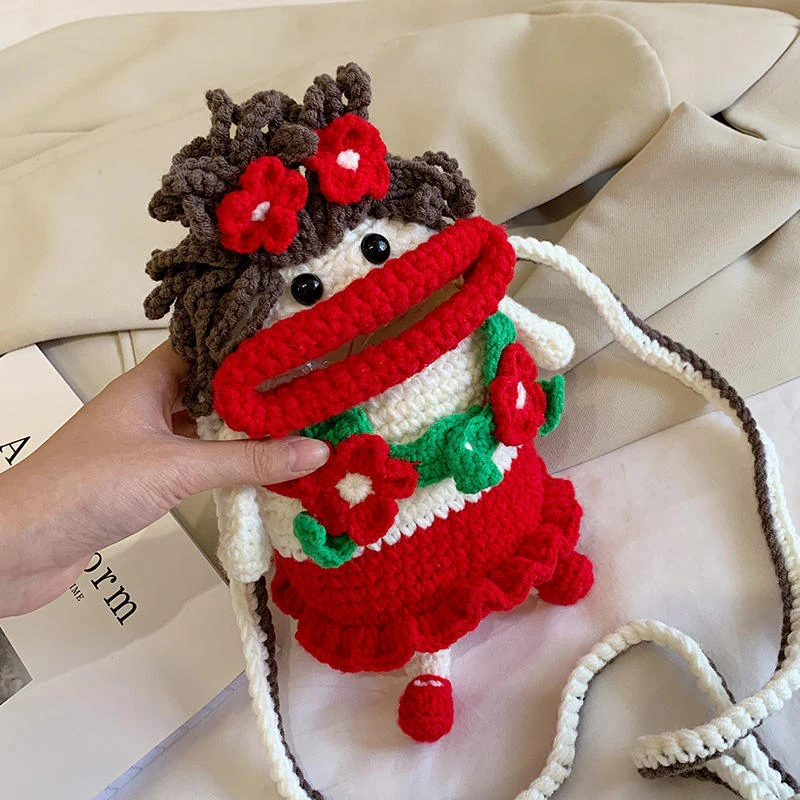Cartoon Doll-Style Crossbody Purse with Color Options Red color SKU reference