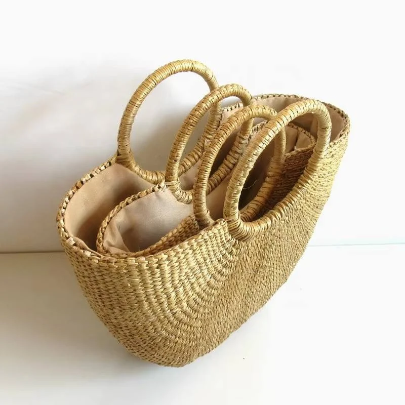 Handwoven Water-Hyacinth Style Beach Tote Big color SKU reference