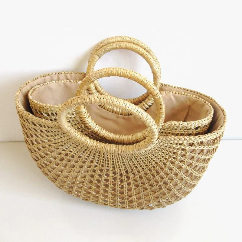 Half-Round Woven Straw Beach Tote in Two Sizes product reference image