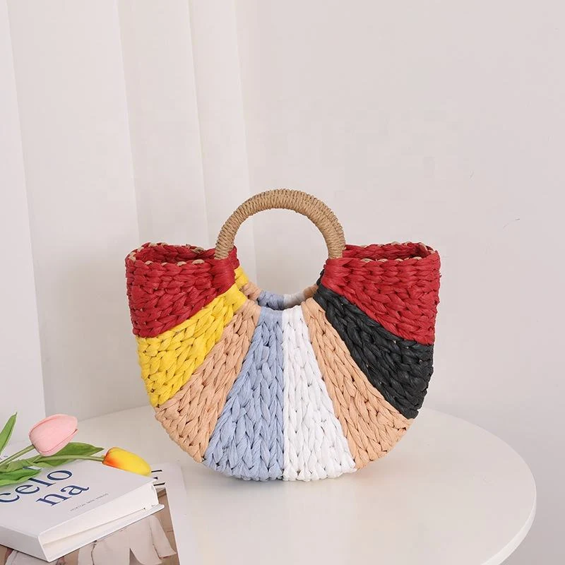 Striped Rattan-Style Woven Beach Tote product reference image