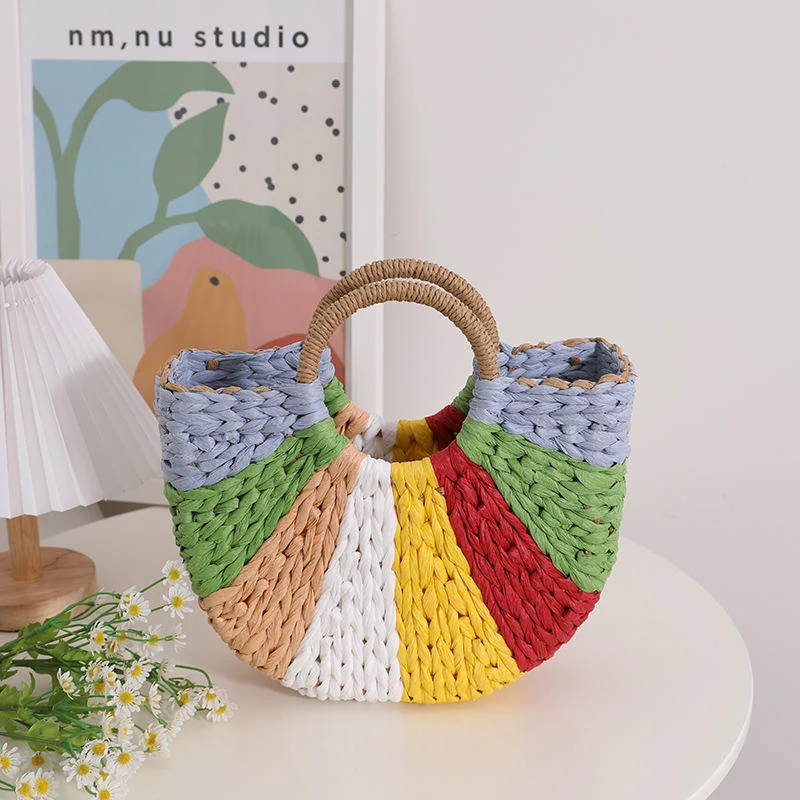 Striped Rattan-Style Woven Beach Tote Reference 2 color SKU reference