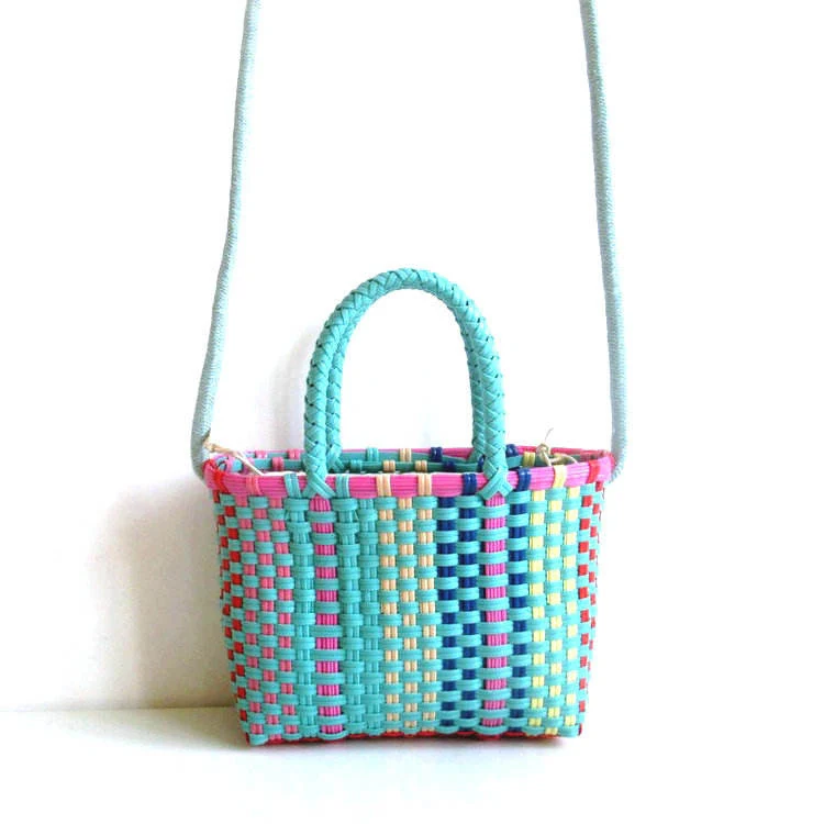 Woven Beach Basket Crossbody Bag with Fixed Strap Blue color SKU reference