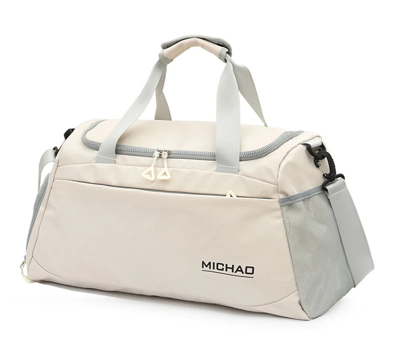 Foldable Nylon Gym Duffel with Shoe and Wet-Dry Compartments White color SKU reference