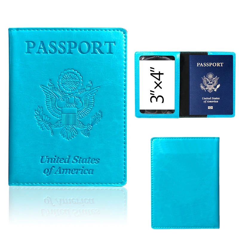 PU Passport Cover & Money-Clip Card Holder with 13 Color References Sky Blue color SKU reference
