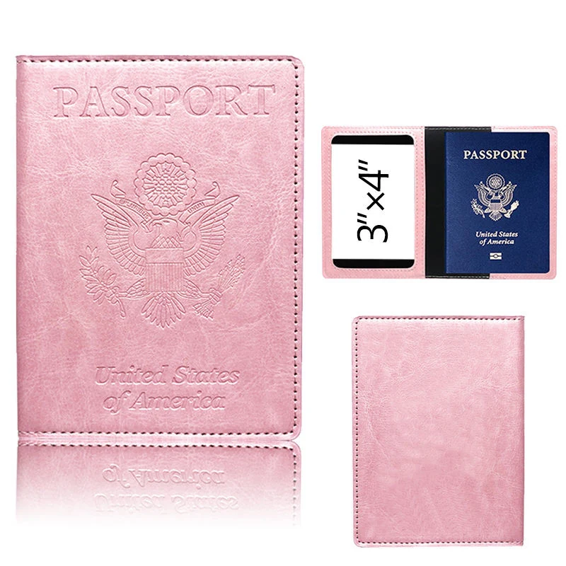 PU Passport Cover & Money-Clip Card Holder with 13 Color References Pink color SKU reference