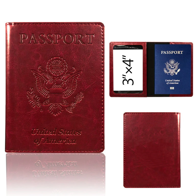 PU Passport Cover & Money-Clip Card Holder with 13 Color References Wine Red color SKU reference