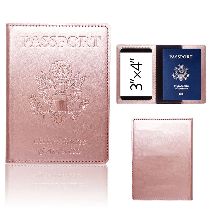 PU Passport Cover & Money-Clip Card Holder with 13 Color References Rose Gold color SKU reference