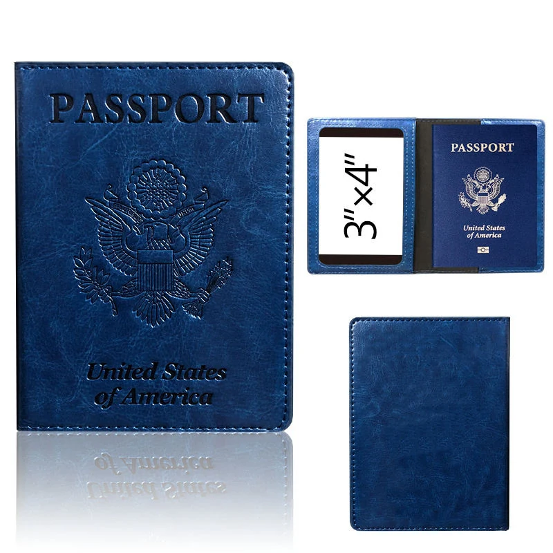 PU Passport Cover & Money-Clip Card Holder with 13 Color References Dark Blue color SKU reference