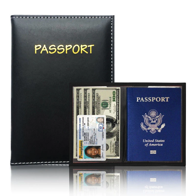 Slim PU Leather Passport and ID Card Holder in 8 Colors Black color SKU reference