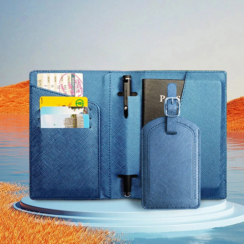 Custom PU Passport Cover and Luggage Tag Set in Two Sizes product reference image