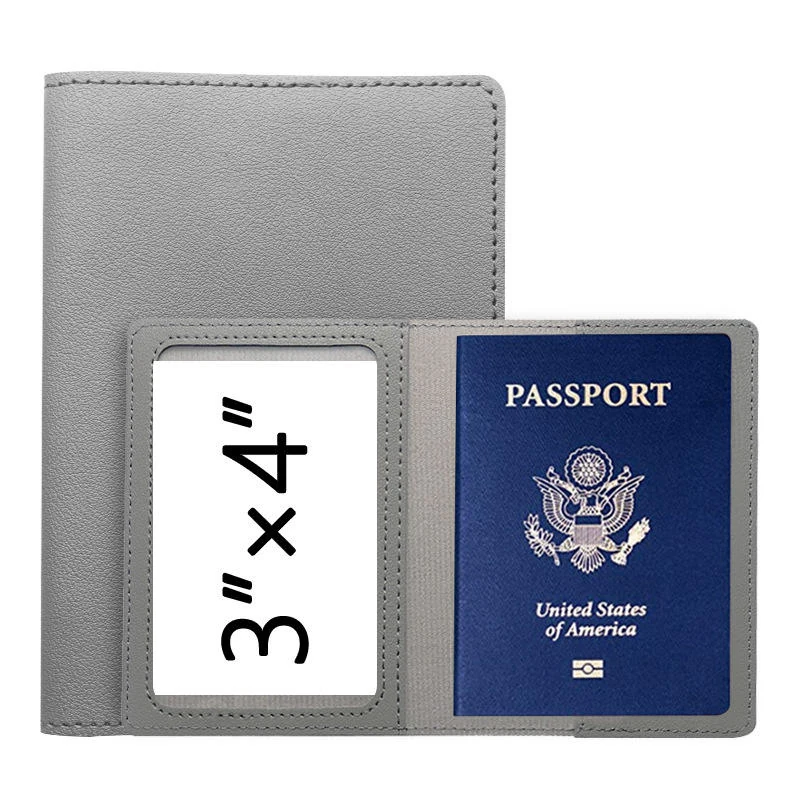 PU Travel and ID Wallet with Clear Window in 11 Colors Grey color SKU reference