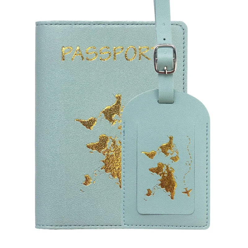 PU Passport Cover, Card Holder and Luggage Tag Collection Blue Set color SKU reference