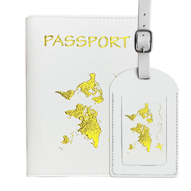 PU Passport Cover, Card Holder and Luggage Tag Collection White Set color SKU reference