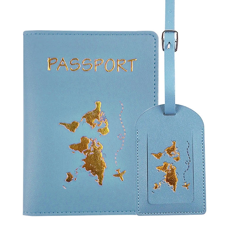 PU Passport Cover, Card Holder and Luggage Tag Collection Sky Blue Set color SKU reference
