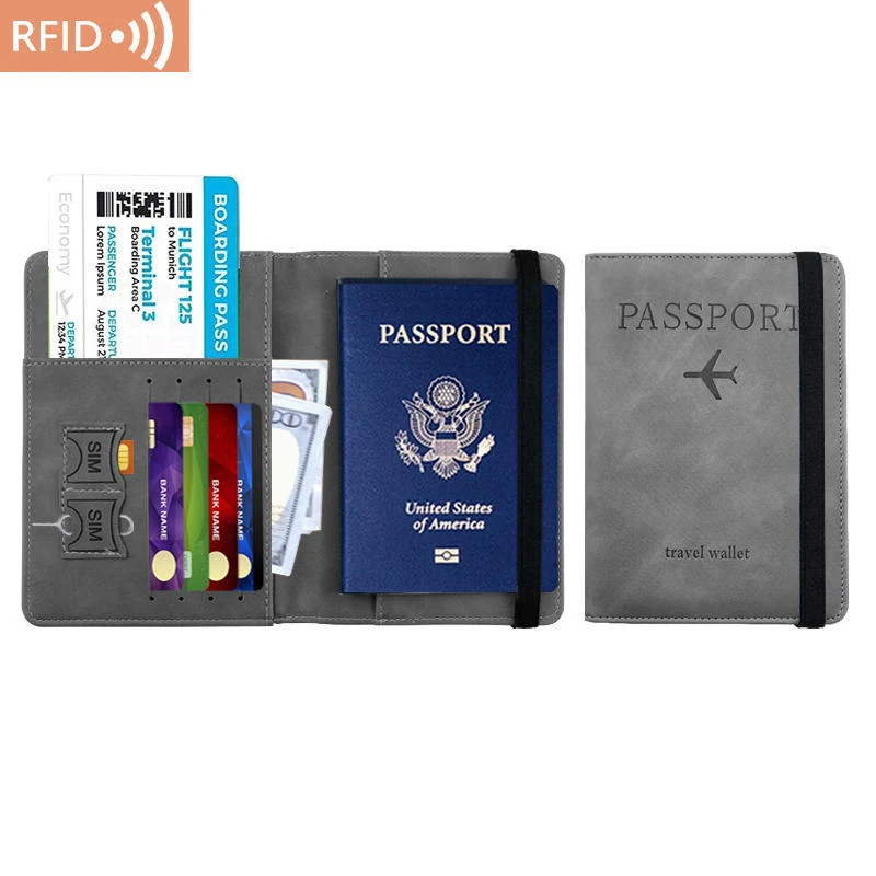 Multi-Slot PU Travel Passport and Card Holder Grey color SKU reference
