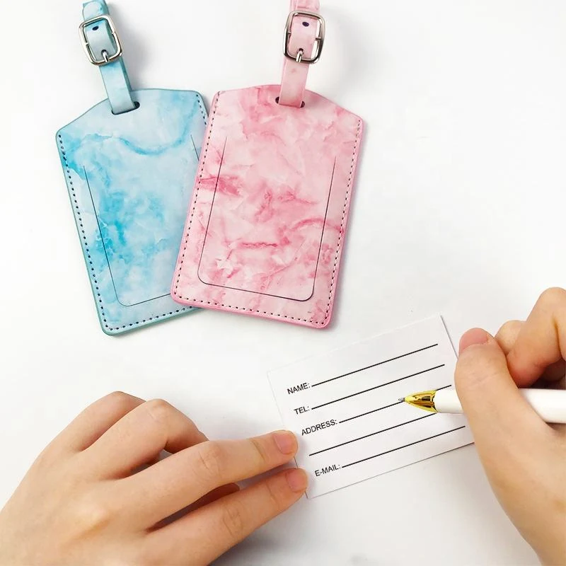 PU Leather Luggage Tag with Metal Buckle and Privacy Cover product reference image