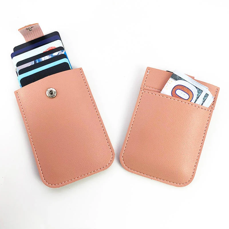 Compact PU Leather Pull-Out Card Holder with 8 Color Options Pink color SKU reference