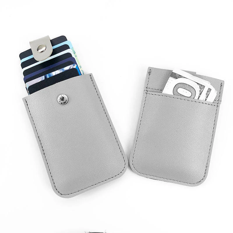 Compact PU Leather Pull-Out Card Holder with 8 Color Options Grey color SKU reference