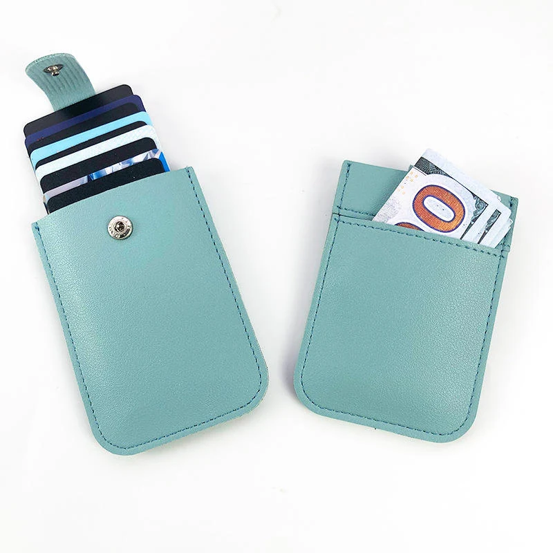 Compact PU Leather Pull-Out Card Holder with 8 Color Options Blue color SKU reference