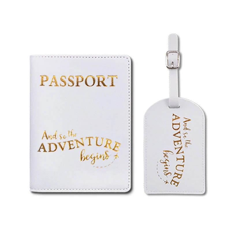 PU Leather Passport Case & Luggage Tag Set White Set color SKU reference