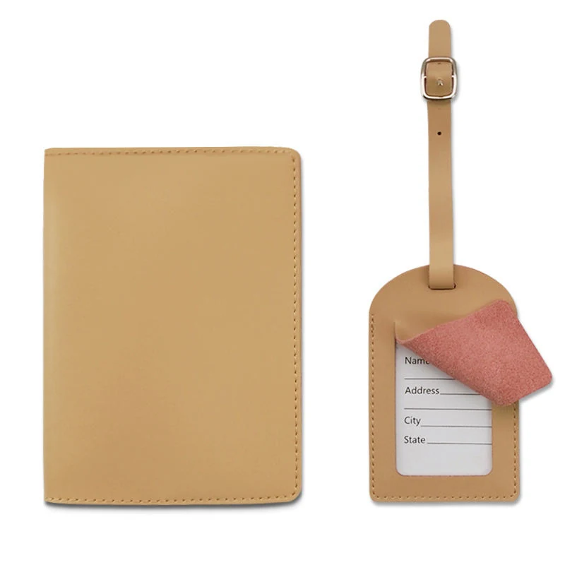 Genuine Leather Passport Holder & Luggage Tag Set Yellow Set color SKU reference
