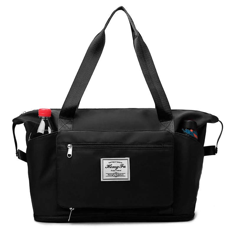 Foldable Expandable Weekender Tote with Trolley Sleeve Black color SKU reference