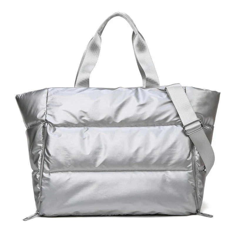 Quilted Holographic Gym & Travel Duffel with Yoga Mat Pocket Silver SKU overview reference