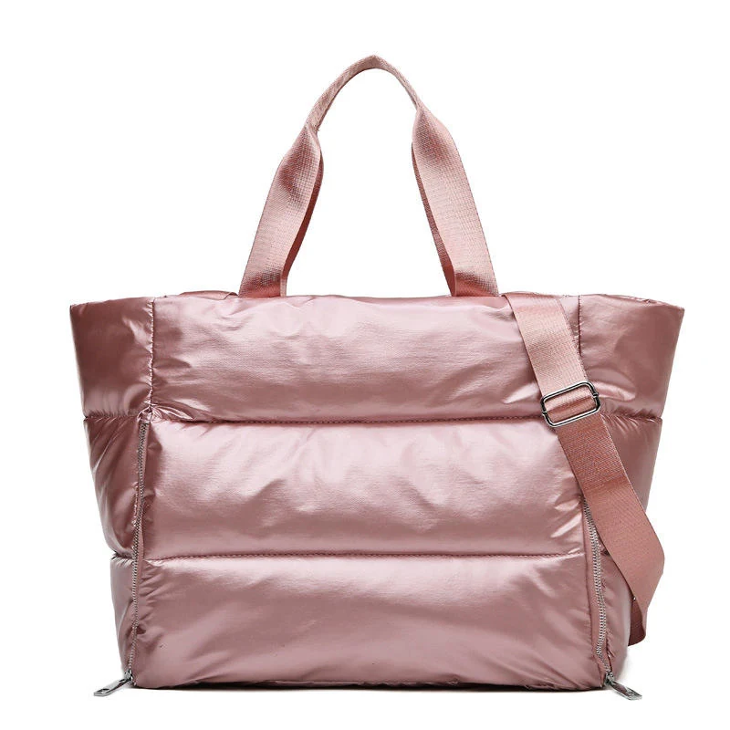 Quilted Holographic Gym & Travel Duffel with Yoga Mat Pocket Pink SKU overview reference