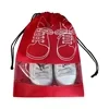 Nonwoven Shoe Storage Bags with Clear Viewing Panel Red color SKU reference