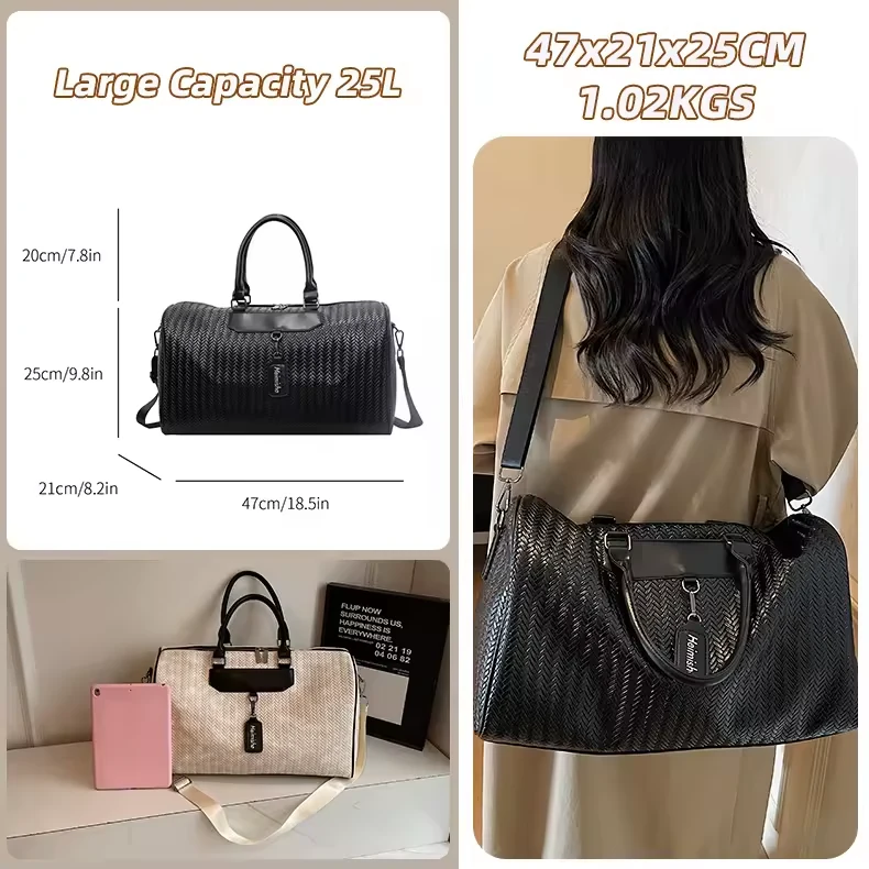 Woven PU Travel Duffel with Pendant Detail product reference image