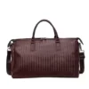 Woven-Texture PU Travel Duffel with Rivet Detail Coffee Brown color SKU reference