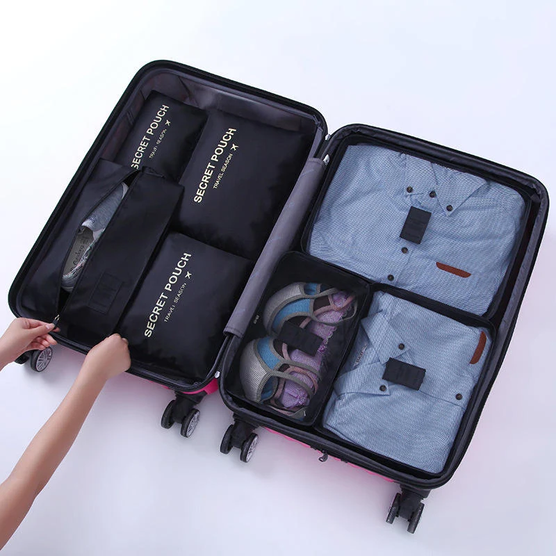 Seven-Piece Packing Cube Set for Travel Luggage Shiny black color SKU reference