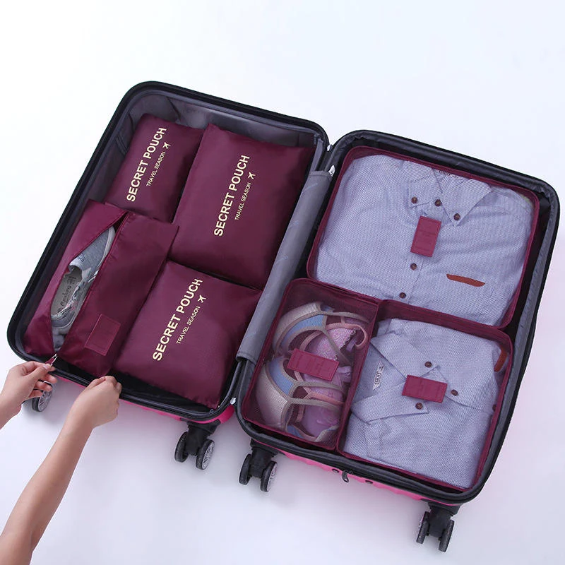 Seven-Piece Packing Cube Set for Travel Luggage Dark red color SKU reference