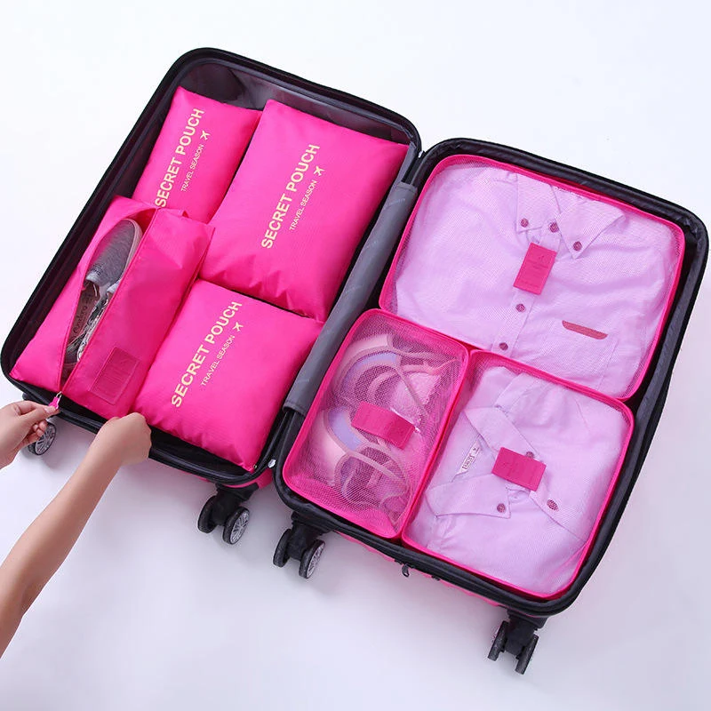 Seven-Piece Packing Cube Set for Travel Luggage Rose pink color SKU reference