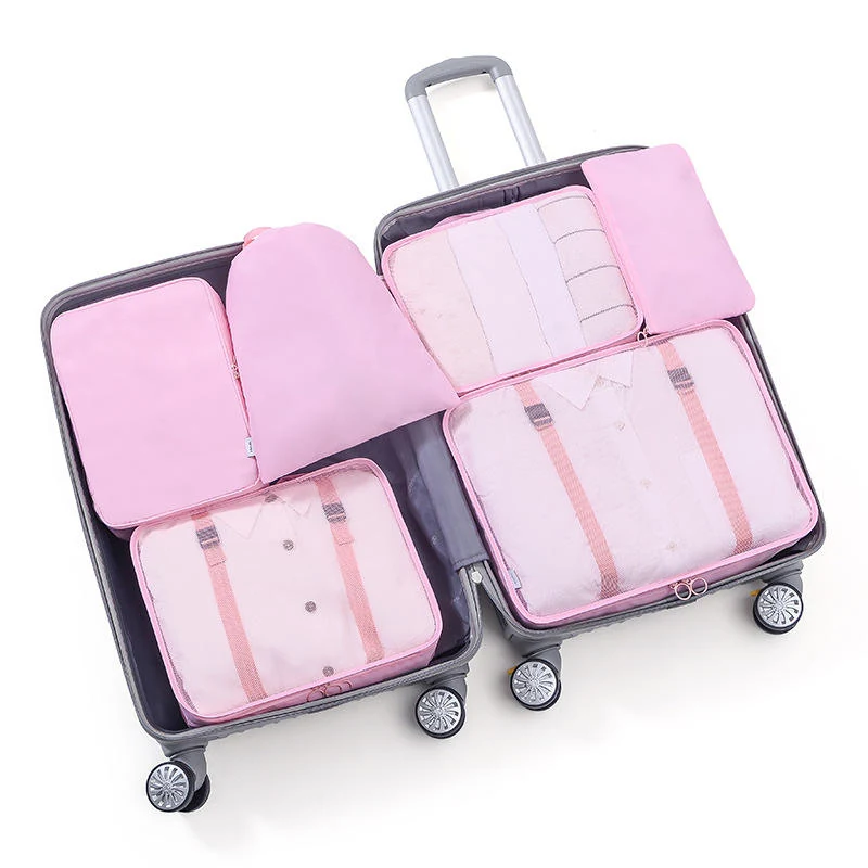 Six-Piece Oxford Travel Packing Cube Set Pink color SKU reference