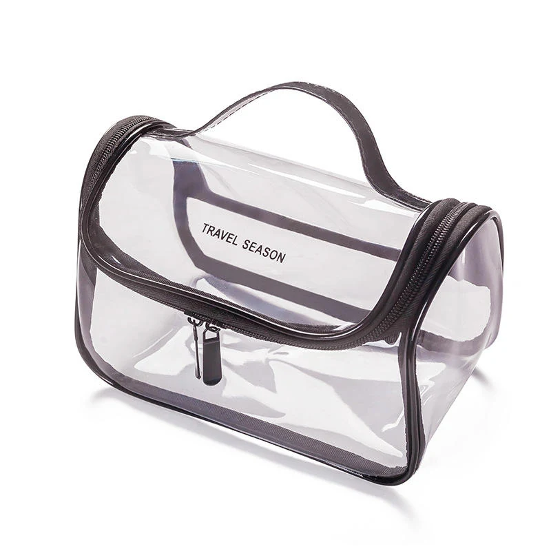 Transparent PVC & TPU Cylinder Travel Cosmetic Bag Black with alternate trim color SKU reference