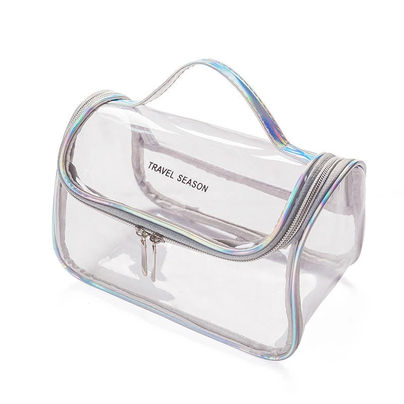 Transparent PVC & TPU Cylinder Travel Cosmetic Bag Silver with alternate trim color SKU reference