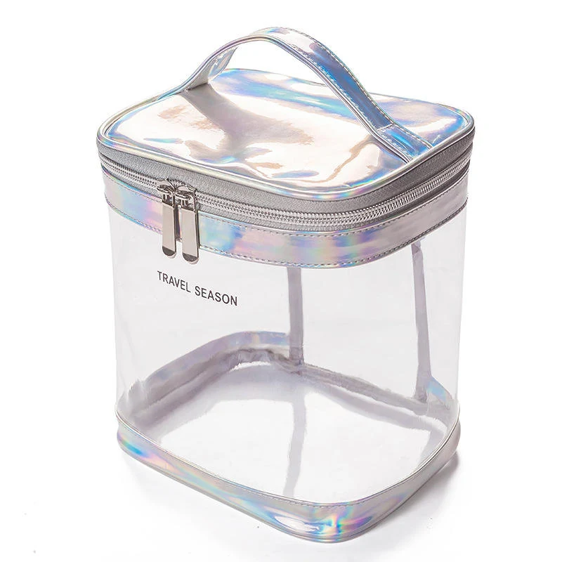Transparent PVC & TPU Cylinder Travel Cosmetic Bag Silver color SKU reference
