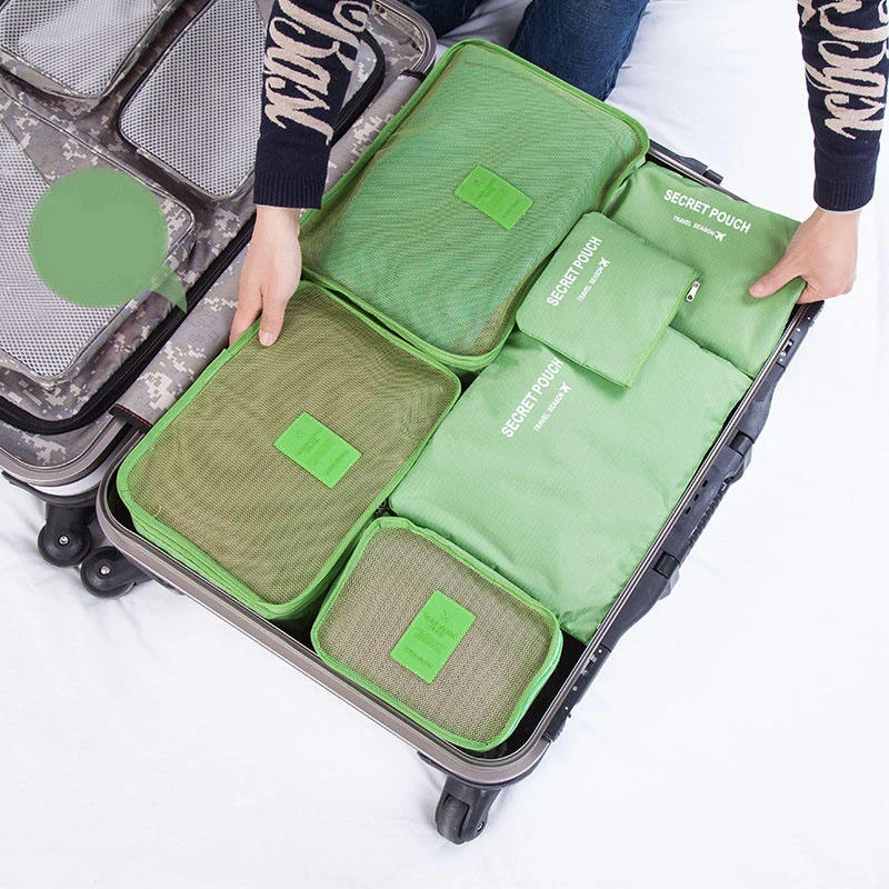 Six-Piece Mesh Travel Organizer Cube Set Green color SKU reference