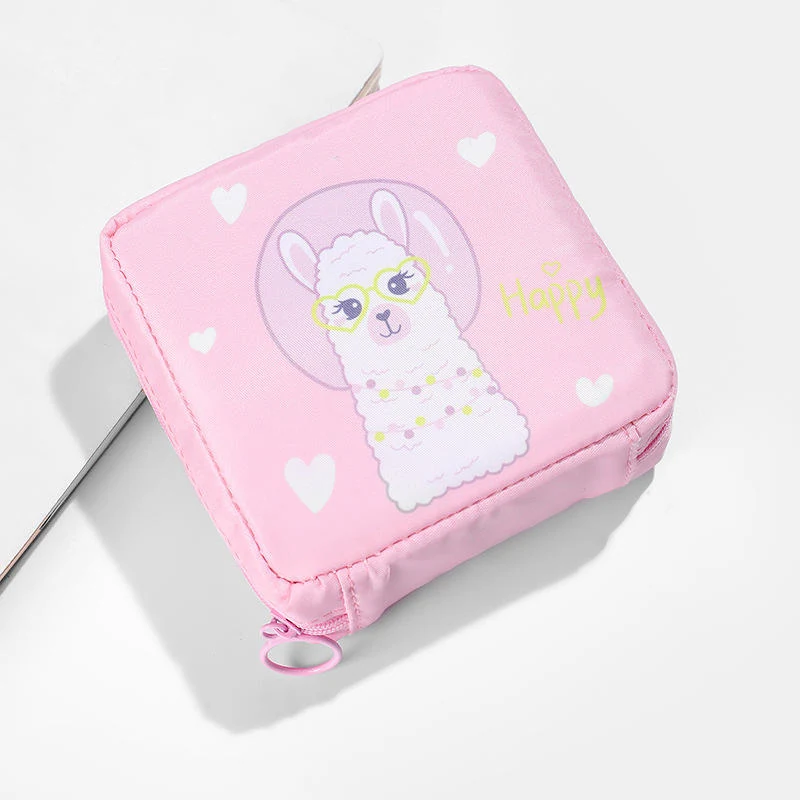 Nylon Zip Makeup Pouch with Character Print Options Alpaca print color SKU reference