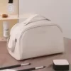 PU Leather Cosmetic Bag with Double Zipper White color SKU reference