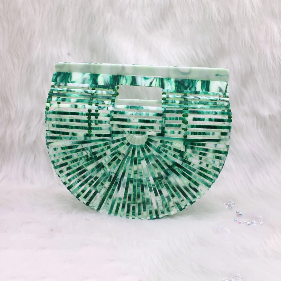 Handmade Acrylic Evening Clutch in Five Color References Green color SKU reference