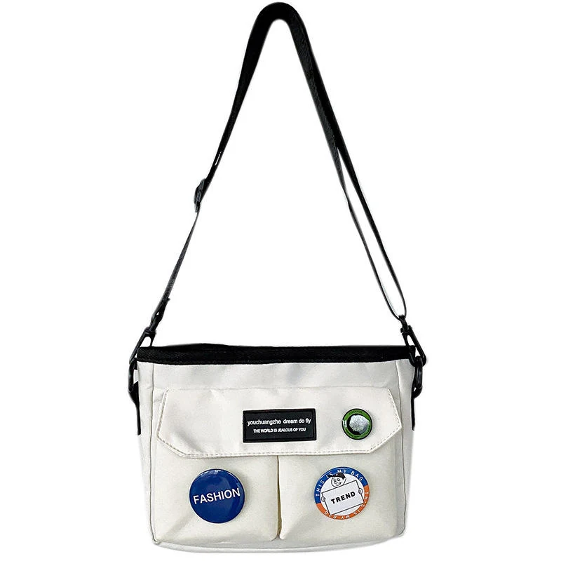 Mini Nylon Crossbody Bag with Cartoon Sticker Details White color SKU reference