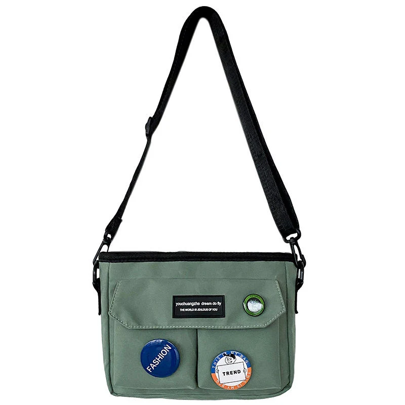 Mini Nylon Crossbody Bag with Cartoon Sticker Details Green color SKU reference