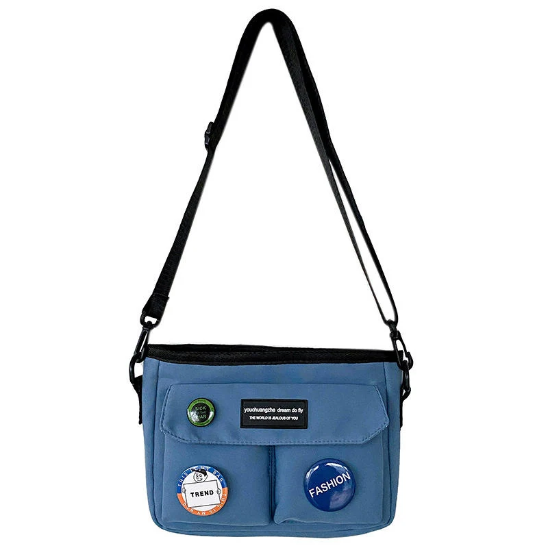 Mini Nylon Crossbody Bag with Cartoon Sticker Details Blue color SKU reference