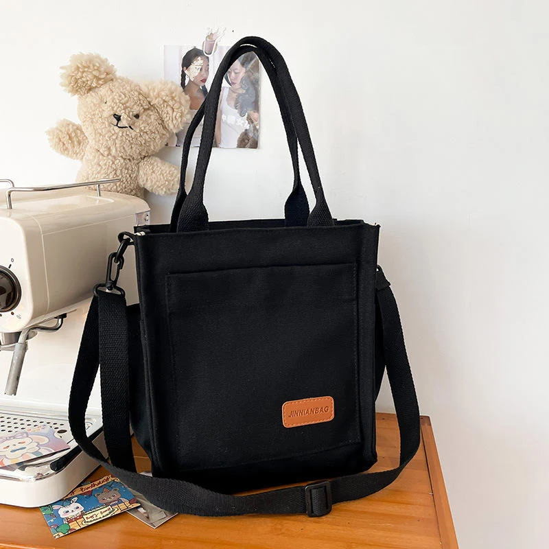 Canvas Utility Crossbody Bag with Two Side Pockets Black color SKU reference