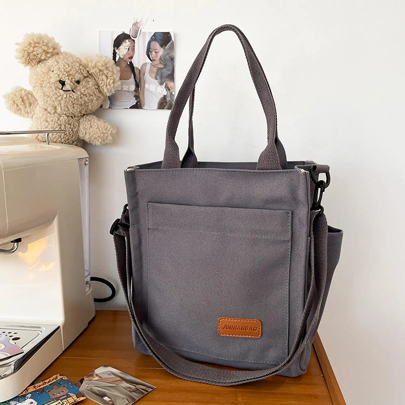 Canvas Utility Crossbody Bag with Two Side Pockets Gray color SKU reference