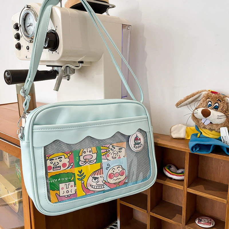 PU Crossbody Bag with Internal Pockets & Adjustable Strap Sky blue color SKU reference