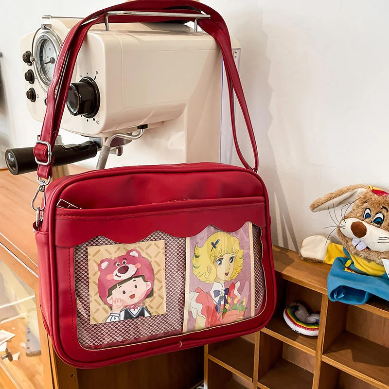 PU Crossbody Bag with Internal Pockets & Adjustable Strap Red color SKU reference